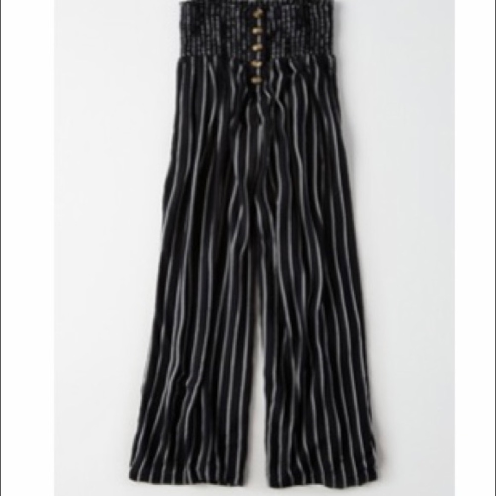 American Eagle Outfitters Black & White Striped Wide-Leg Pants
